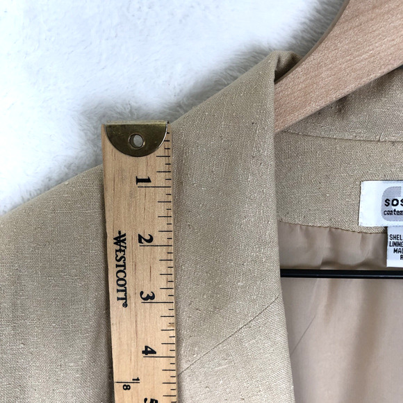 VTG SOSTANZA 100% Silk Jacket Womens Sz XL Beige One Button Lined Blazer Pockets - Picture 5 of 12